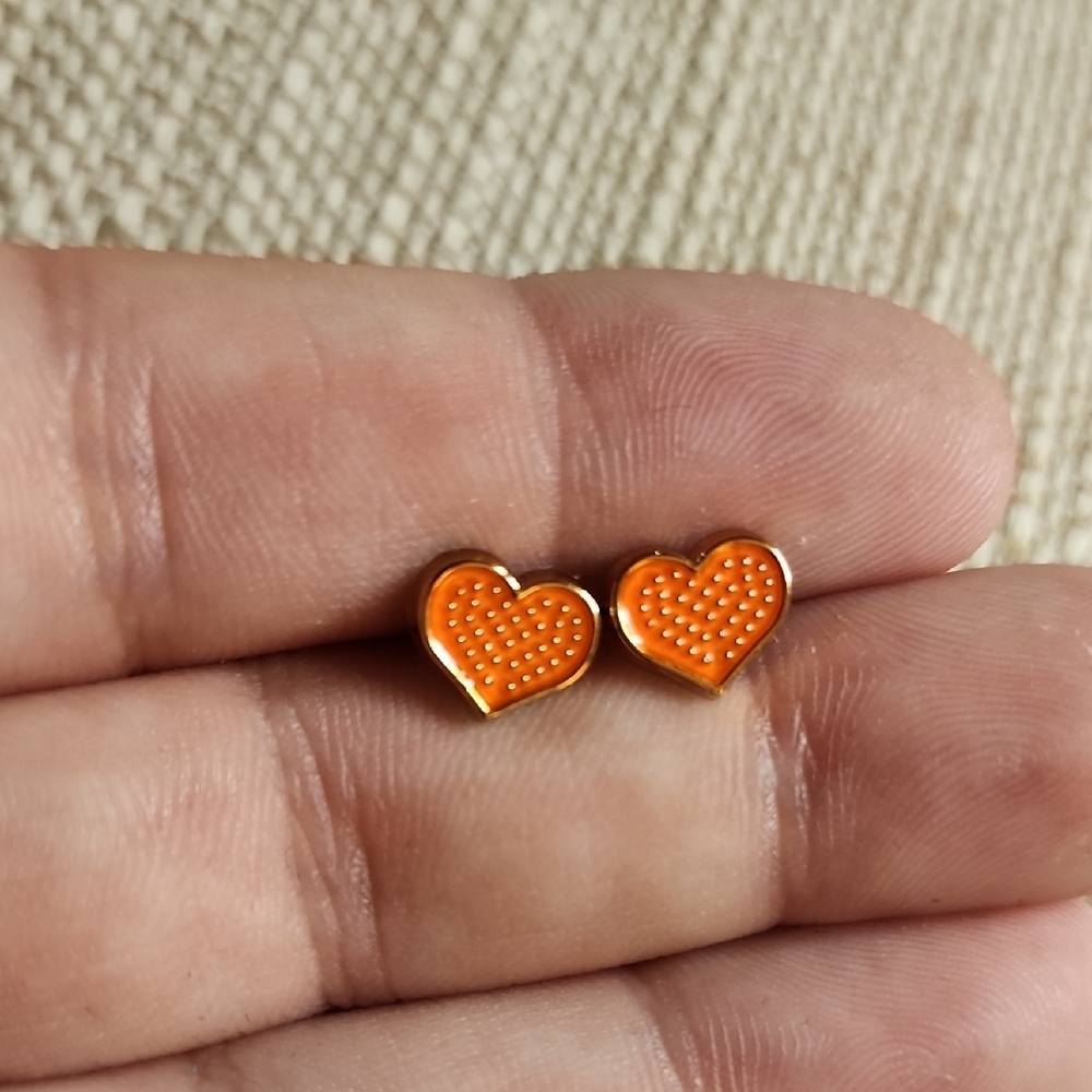 Heart-Shaped Orange Stud Earrings